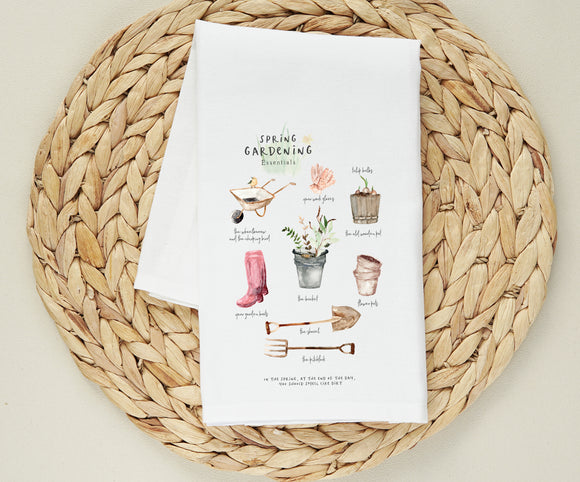 Watercolor Spring Gardening Essentials Flour Sack Towel - Kitchen Decor - Kitchen Towel - Gift for Gardener - Housewarming Gift