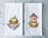 Spring Bird Nest Flour Sack Towels - Watercolor Spring Tea Towels - Spring Kitchen Decor - Spring Farmhouse Kitchen - Hostess Gift
