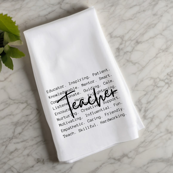 Teacher Appreciation Flour Sack Towel – Word Art Gift for Teacher – End of Year Thank You