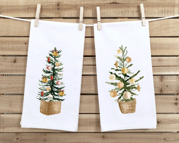 Rustic Christmas Tree Flour Sack Towels - Single or Set | Holiday Kitchen Towel | Festive Christmas Decor | Gift for Christmas Lovers