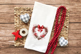 Valentine Wreath Tea Towel - Valentine Kitchen Decor - Valentine's Day Flour Sack Towel - Hostess Gift - Housewarming - Heart Floral Wreath