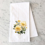 Chrysanthemum Flour Sack Towel - Floral Tea Towels - Pink  Chrysanthemum Kitchen Towel - Hostess Gift - Farmhouse Kitchen Towel