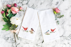 Bird Lover's Flour Sack Towel Gift - Cardinal Tea Towel - Chickadee Tea Towel - Titmouse Tea Towel - Gift for Bird Watcher