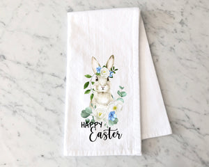 Floral Easter Bunny Flour Sack Towel - Spring Tea Towel - Farmhouse Kitchen Towel - Holiday Kitchen Towel
