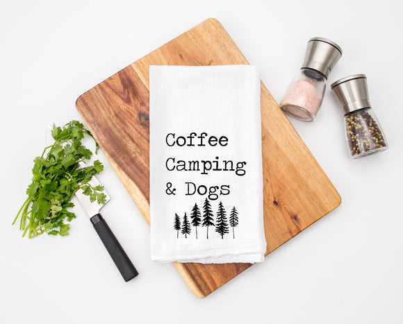 Coffee Camping and Dogs Snarky Flour Sack Cotton Towel