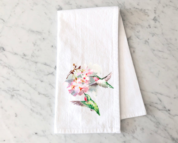 Watercolor Hummingbird Flour Sack Towel - Gift for Bird Lovers
