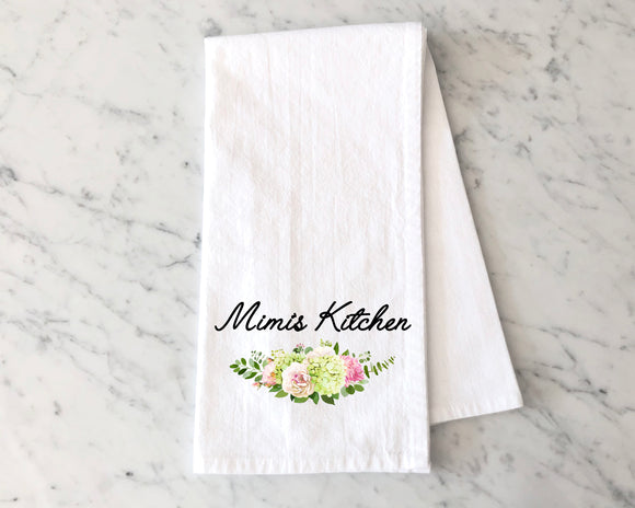 Mom's Kitchen Flour Sack Towel with Watercolor Hydrangea - Practical and Elegant Kitchen Decor for Moms