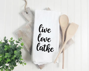 Live Love Latke Hanukkah Tea Towel - Chanukah Decorations - Flour Sack Towel - Hostess Gift Set