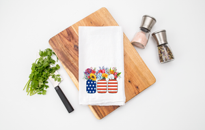 Patriotic Country Mason Jars Tea Towel - Memorial Day Decor Flour Sack - Farmhouse Decor - Fourth of July Kitchen Towel - Housewarming Gift