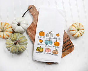 Pumpkin Varieties Fall Kitchen Towel Gift - Fall Decor Flour Sack - Farmhouse Decor