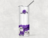 Purple Floral and Skulls Skinny Tumbler Gift - Fall Tumbler With Straw - Halloween Water bottle - Fall 20oz Skinny Water Tumbler