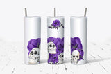 Purple Floral and Skulls Skinny Tumbler Gift - Fall Tumbler With Straw - Halloween Water bottle - Fall 20oz Skinny Water Tumbler