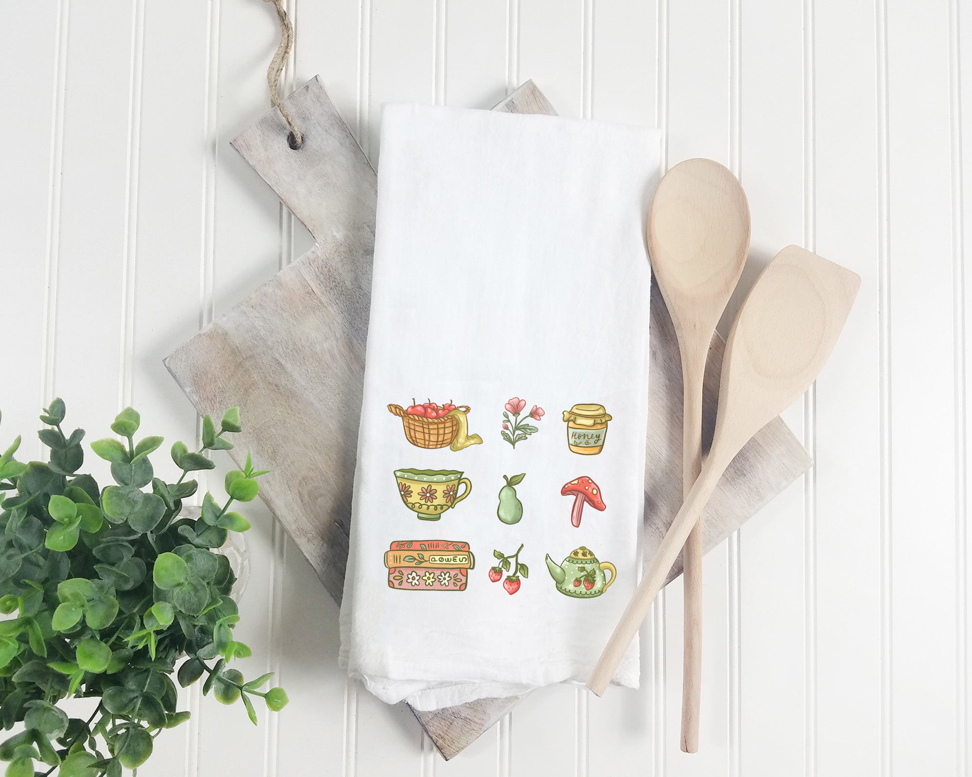 Spring Cottage Core Style Kitchen Towel -Watercolor Spring Flour