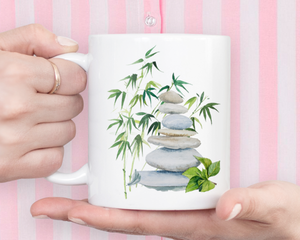 Watercolor Balancing Stones Coffee Mug, Inspirational Zen Garden Design, Yoga Gift, Meditation, Balance
