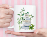 Watercolor Balancing Stones Coffee Mug, Inspirational Zen Garden Design, Yoga Gift, Meditation, Balance
