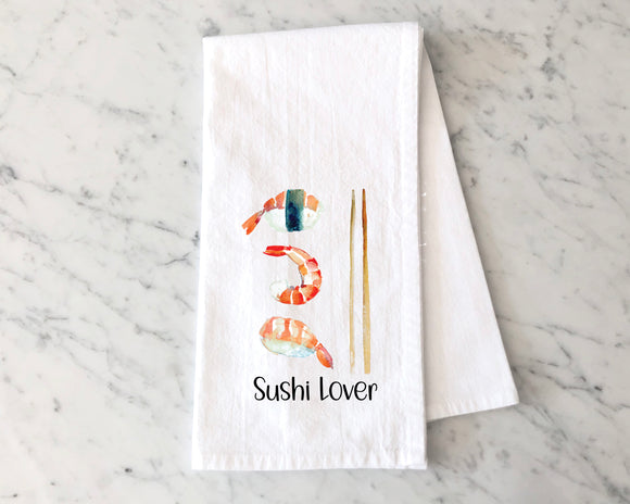 Sushi Lover's Deluxe Cotton Flour Sack Towel: Perfect for Drying Dishes, Wiping Counters, and Showcasing Your Love for Shrimp Sushi