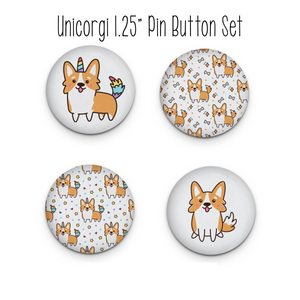 UniCorgi Pinback Button Set - Unicorn Corgi Flair - Funny Corgi Button Set of 4