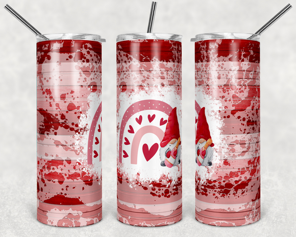 Valentine Gnome Tumbler Gift - Tumbler with Straw - 20oz Skinny Water Tumbler - Valentine's Day Gift for her