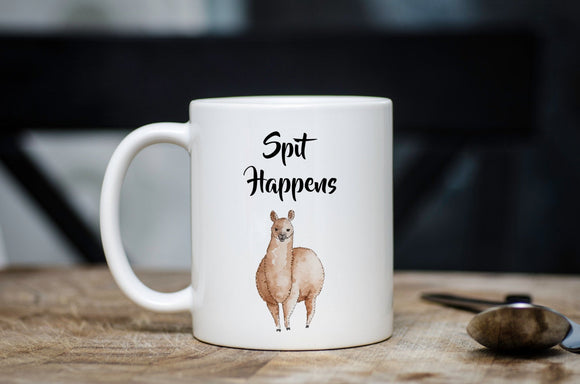 Spit Happens Llama Coffee Mug -  Funny Coffee Mug - Hot Chocolate Mug - LLama - Alpaca - Mother's Day or Birthday Gift - Dishwasher Safe