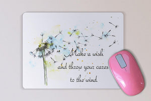 Inspirational Watercolor Mouse Pad -  Make a Wish Dandelion Mouse Pad - Mother's Day or Birthday Gift - Motivational Quote - Desk