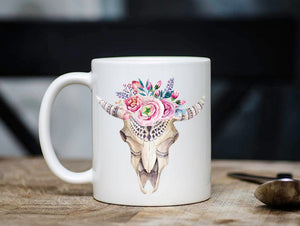 Boho Floral Skull Coffee Mug