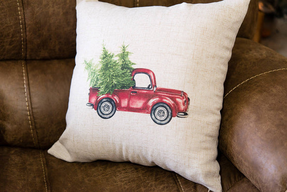 Christmas Vintage Red Truck with Tree Pillow Cover