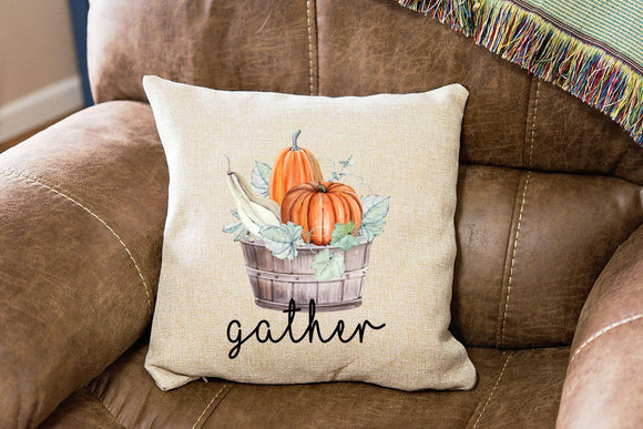 Fall Harvest Basket Pillow - Gather Decorative Pillow - Thanksgiving Pillow  - Gift for New Home - Home Decor