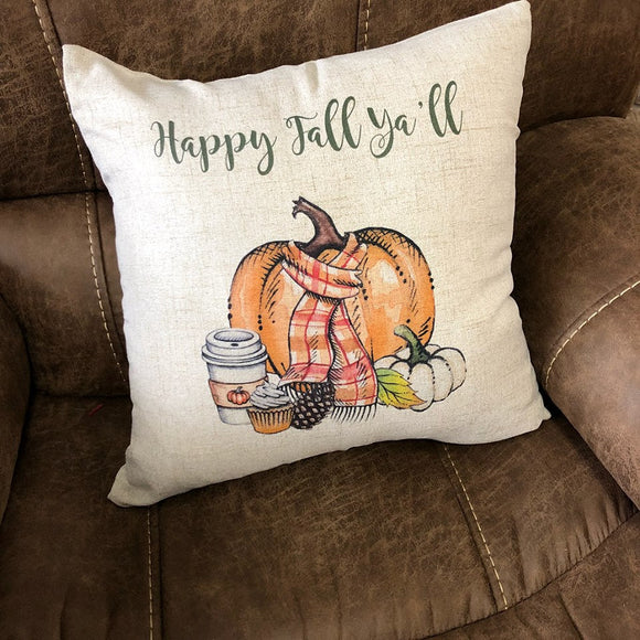 Fall Pillow - Happy Fall Y'all Decorative Pillow  - 18