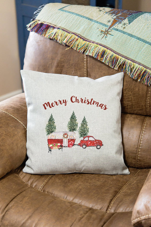 Decorative Happy Camper Christmas Pillow Cover
